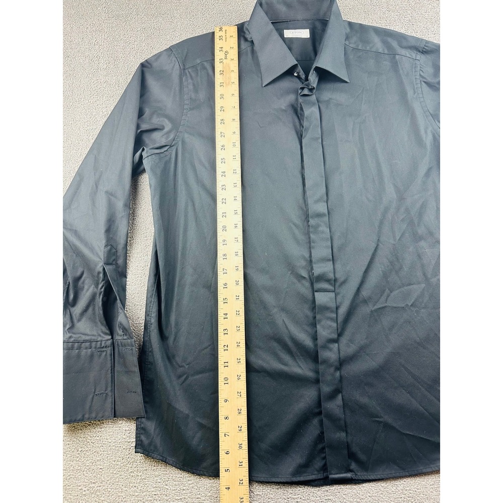 Eton Cambridge Dress Shirt Men 46 18 Black Contemporary Luxury Cotton Formal - Picture 5 of 9